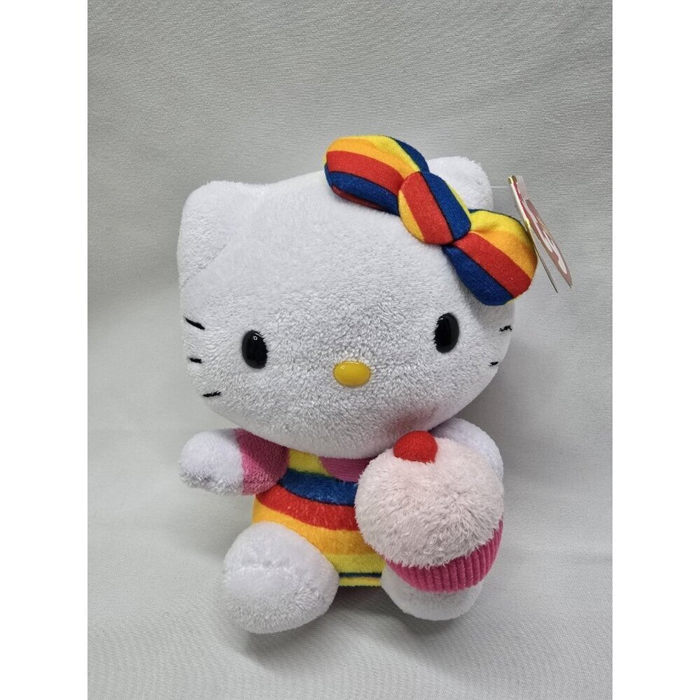 TY Hello Kitty By Sanrio Rainbow Cupcake 6” Plush Stuffed Animal